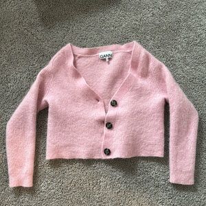 Ganni Pink Wool and Alpaca Sweater Cardigan